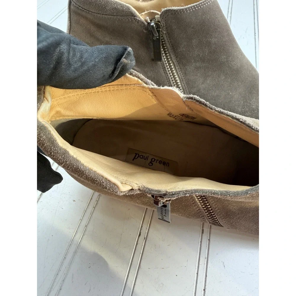Paul Green Brown Suede Ankle Booties Side Zip Low Heel Women's Size 7